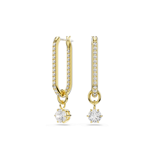 Constella drop earrings, Round cut, White, Gold-tone plated 5728587