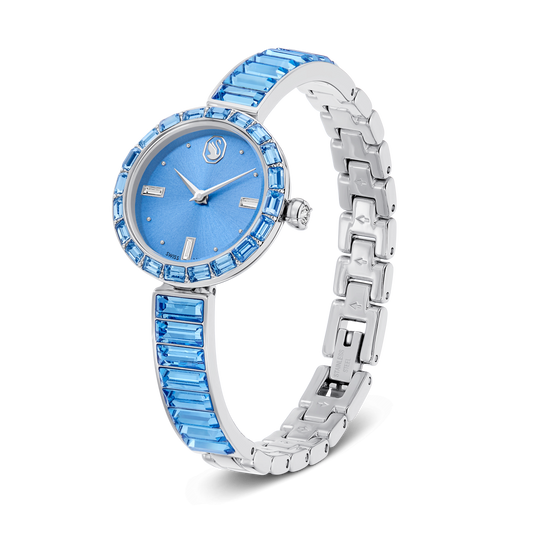 Matrix bangle watch, Swiss Made, Crystal bracelet, Blue, Stainless steel 5730172