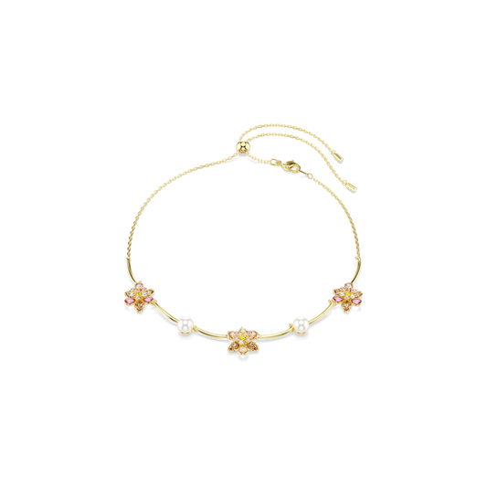 Idyllia necklace, Crystal pearl, Mixed cuts, Flower, Multicolored, Gold-tone plated 5732388