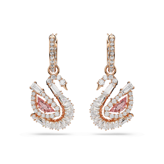 Swan drop earrings, Pavé, Swan, Pink 5732415