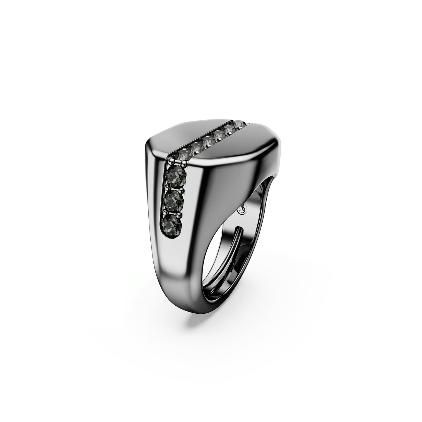 Dextera ring, Octagon shape, Round cut, Black, Ruthenium plated