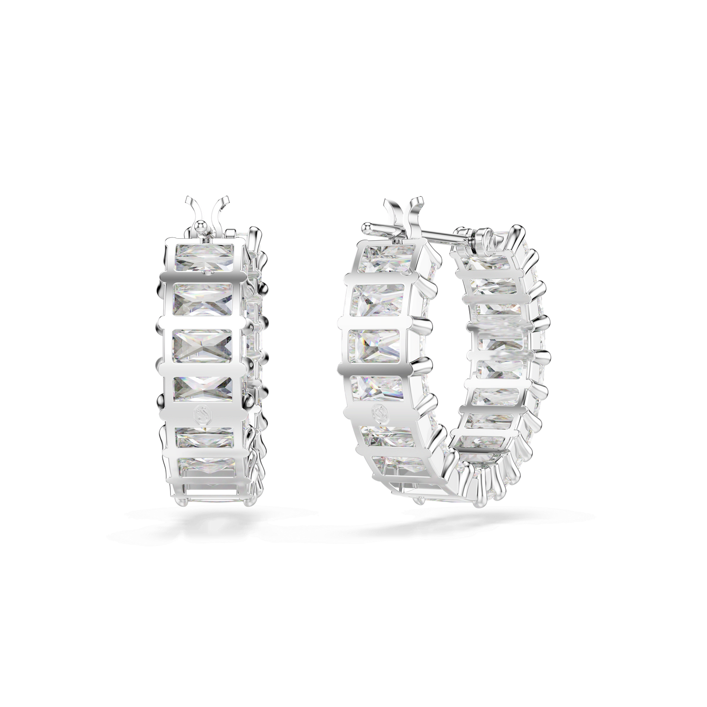Matrix hoop earrings, Baguette cut, White, Rhodium plated 5733397