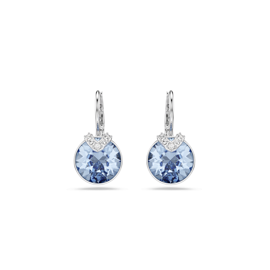 Bella V drop earrings, Round cut, Blue, Rhodium plated 5734234