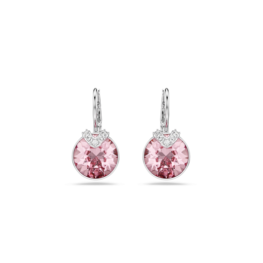 Bella V drop earrings, Round cut, Pink, Rhodium plated 5734235