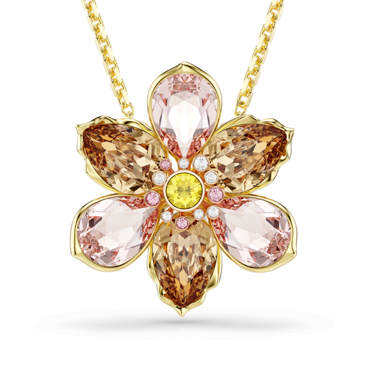 Idyllia pendant and brooch, Mixed cuts, Flower, Multicolored, Gold-tone plated 5735227