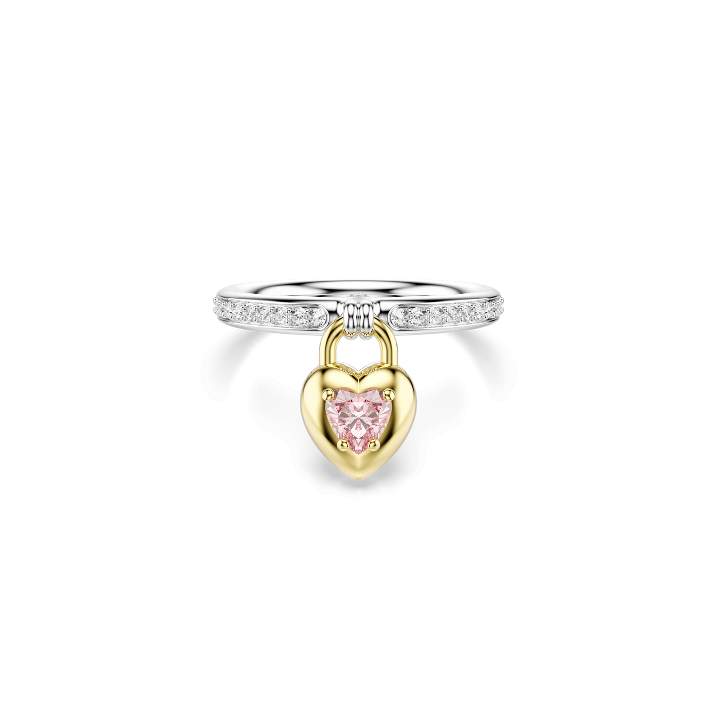 Idyllia motif ring, Mixed cuts, Heart, Pink, Mixed metal finish