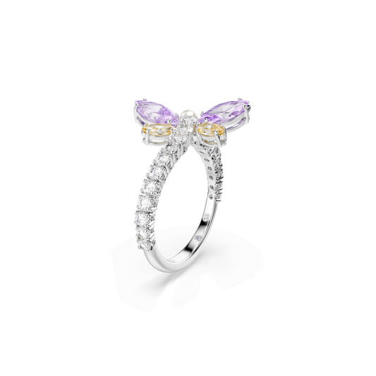 Ariana Grande x Swarovski motif ring, Mixed cuts, Dragonfly, Multicolored, Rhodium plated 5737367