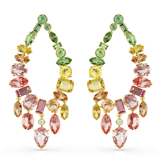 Gema drop earrings, Mixed cuts, Chandelier, Multicolored, Gold-tone plated 5737445