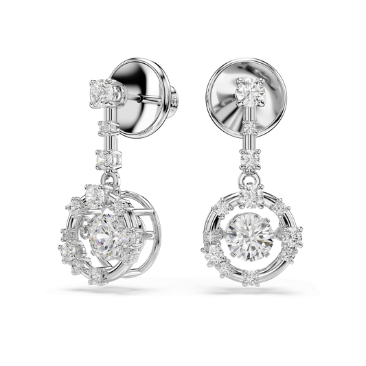 Constella drop earrings, Round cut, Dancing stone, White, Rhodium plated 5738194