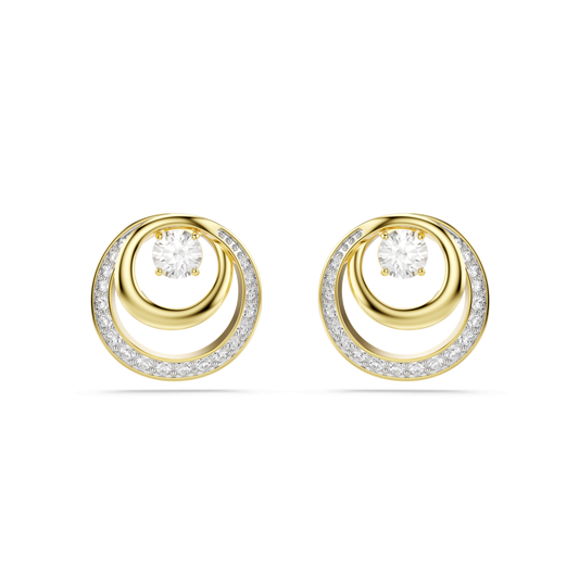 Hyperbola stud earrings, Round cut, White, Gold-tone plated 5740407