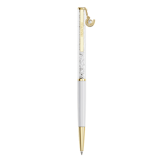 Crystalline ballpoint pen, Horse shoe, White, White lacquered, Gold-tone plated 5740699