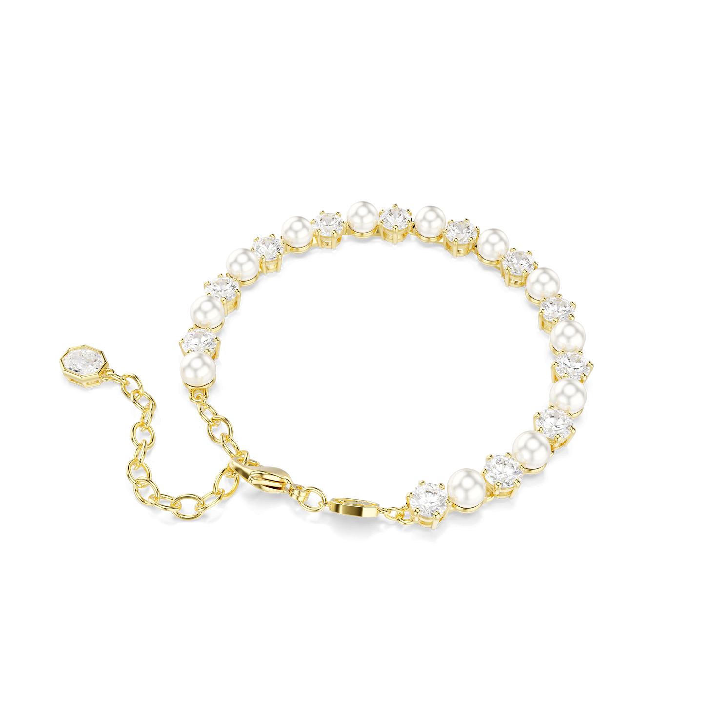 Matrix Tennis bracelet, Crystal pearl, Round cut, White, Gold-tone plated 5742026