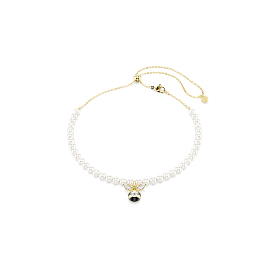 Idyllia choker, Crystal pearl, Mixed cuts, Bee, White, Gold-tone plated 5742677