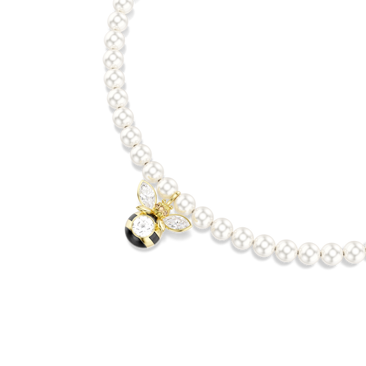 Idyllia choker, Crystal pearl, Mixed cuts, Bee, White, Gold-tone plated 5742677