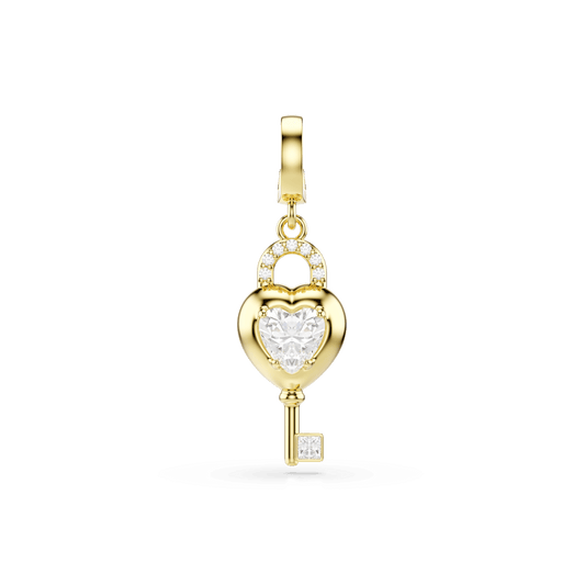 Idyllia charm, Mixed cuts, Heart with key, White, Gold-tone plated 5742959