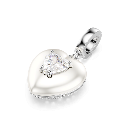 Idyllia charm, Mixed cuts, Pearl-colored coating, Heart, White, Rhodium plated 5742960