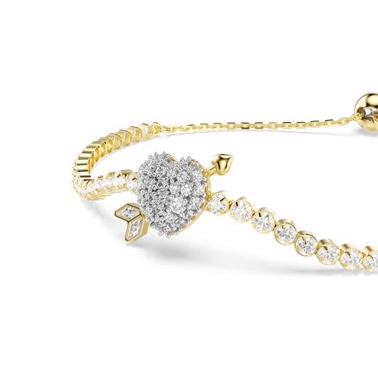 Idyllia bracelet, Mixed cuts, Heart with arrow, White, Gold-tone plated 5744061
