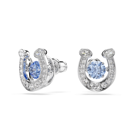 Symbolica stud earrings, Round cut, Pavé, Horse shoe, Blue, Rhodium plated 5746563