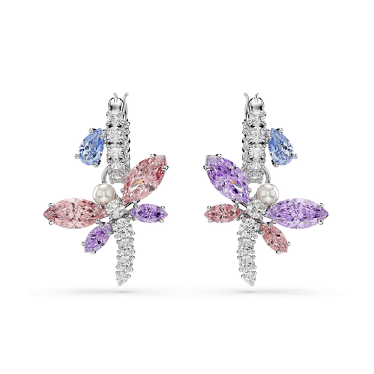 Ariana Grande x Swarovski drop earrings, Mixed cuts, Dragonfly, Multicolored, Rhodium plated 5749185