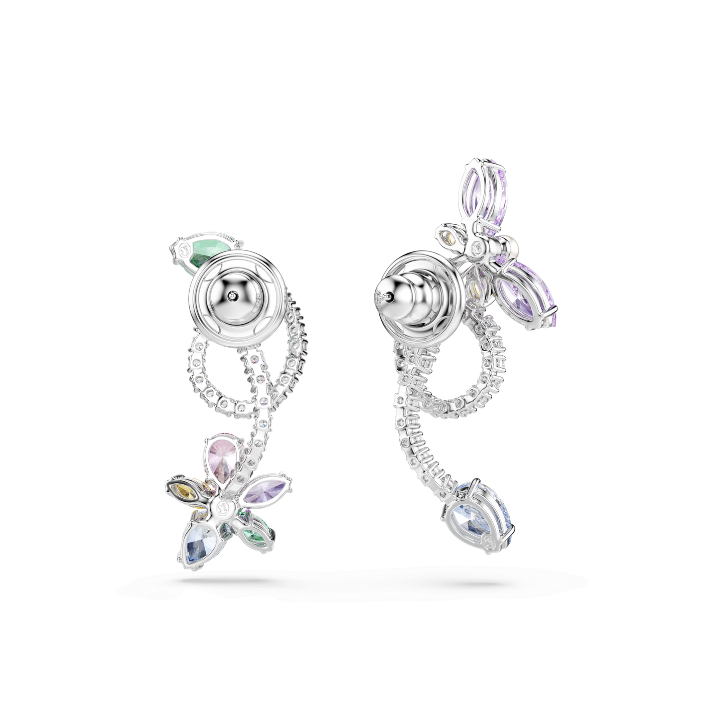 Ariana Grande x Swarovski drop earrings with ear jacket, Mixed cuts, Dragonfly, Flower, Multicolored, Rhodium plated 5749190