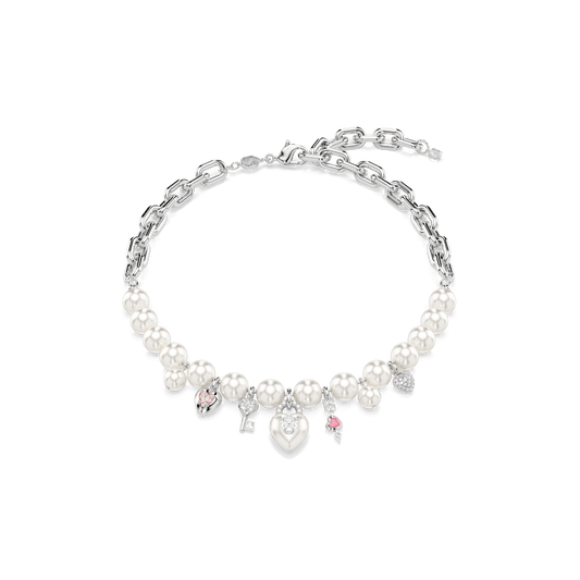 Idyllia necklace, Crystal pearl, Mixed cuts, White, Rhodium plated 5749601