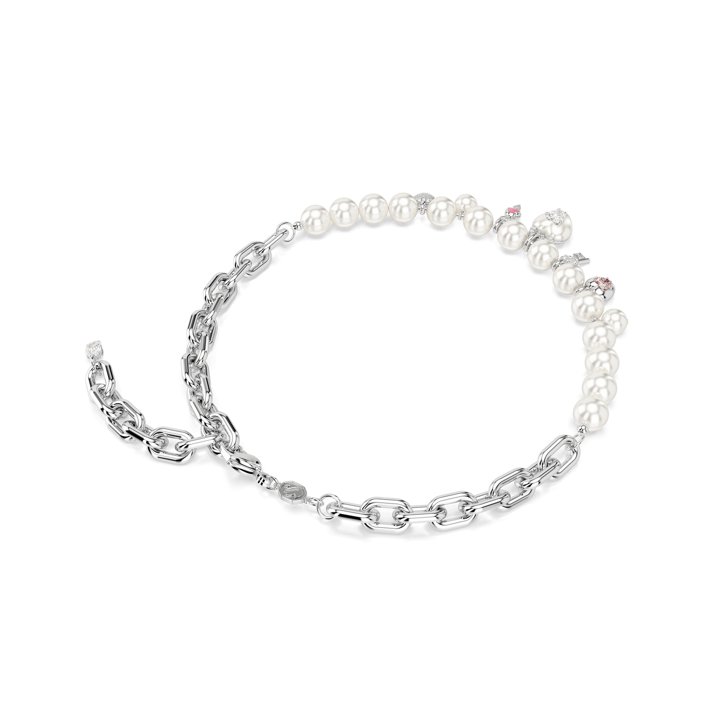 Idyllia necklace, Crystal pearl, Mixed cuts, White, Rhodium plated 5749601