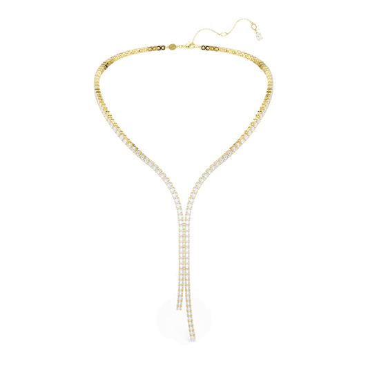 Matrix Y necklace, Round cut, White, 18K gold finish