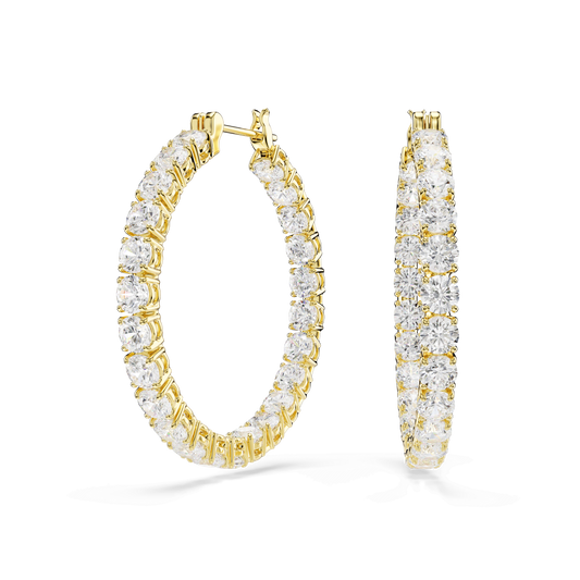 Matrix hoop earrings, Round cut, White, Gold-tone plated 5750620