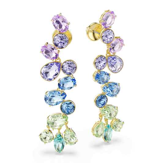 Gema drop earrings, Mixed cuts, Chandelier, Long, Multicolored, Gold-tone plated 5751294