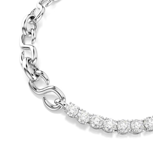 Matrix bracelet, Round cut, White, Rhodium plated