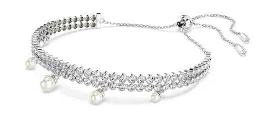 Ariana Grande x Swarovski bracelet Crystal pearl, Round cut, White, Rhodium plated