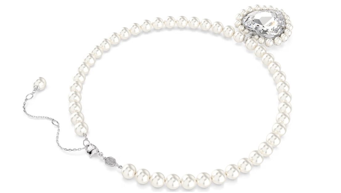 Ariana Grande x Swarovski necklace Crystal pearl, Heart cut, Heart, White, Rhodium plated