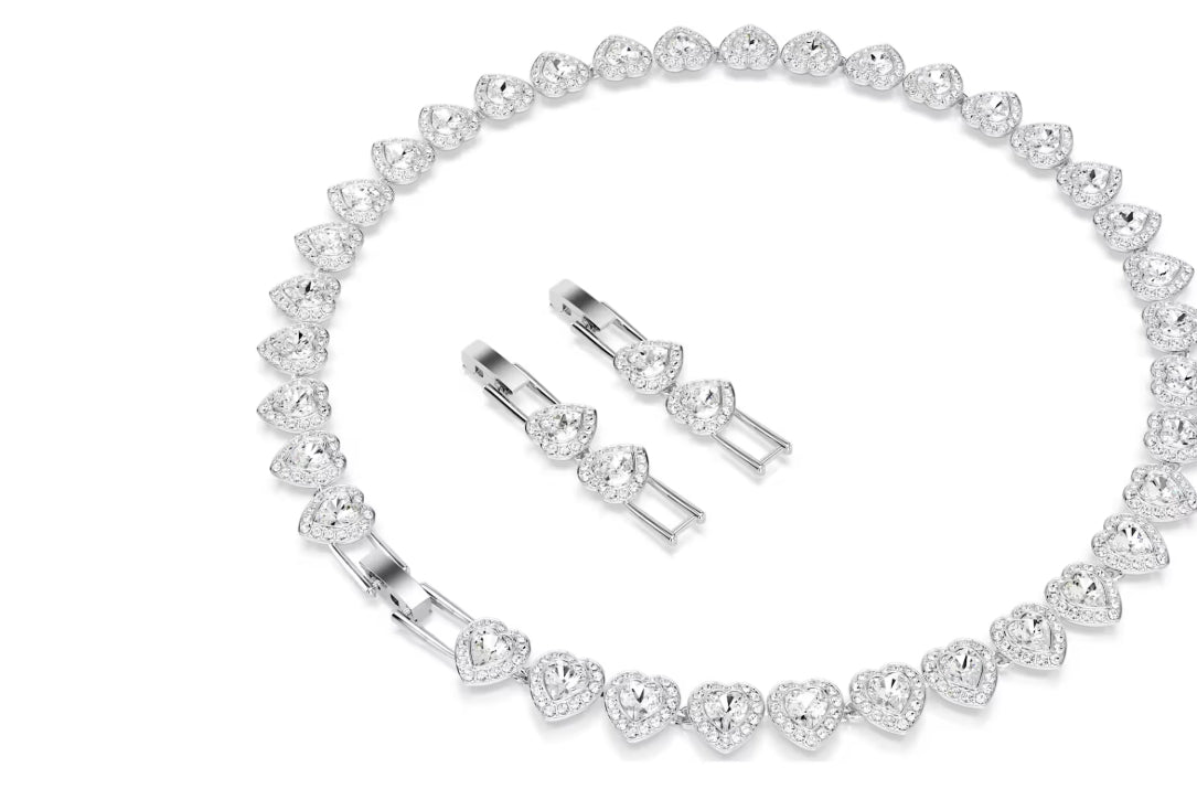 Ariana Grande x Swarovski Tennis necklace Mixed cuts, Heart, White, Rhodium plated