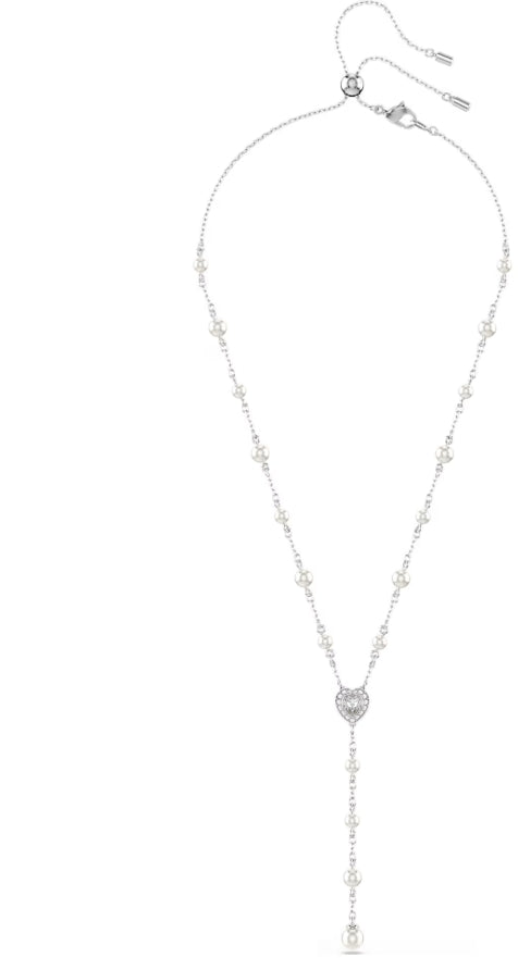 Ariana Grande x Swarovski Y necklace Mixed cuts, Crystal pearl, Heart, White, Rhodium plated