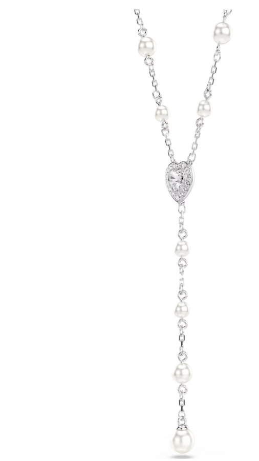Ariana Grande x Swarovski Y necklace Mixed cuts, Crystal pearl, Heart, White, Rhodium plated