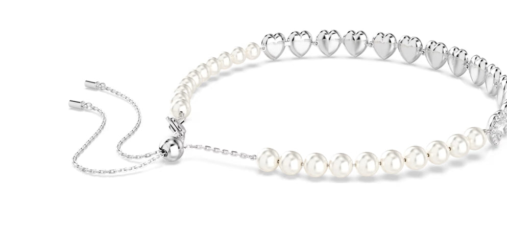 Ariana Grande x Swarovski Tennis choker Mixed cuts, Crystal pearl, Heart, White, Rhodium plated
