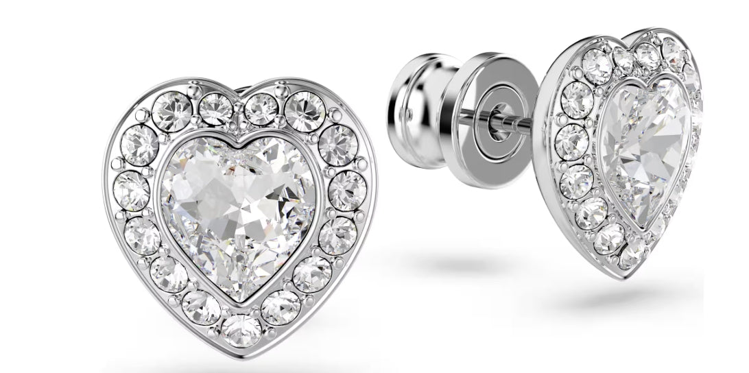 Ariana Grande x Swarovski stud earrings Mixed cuts, Heart, White, Rhodium plated