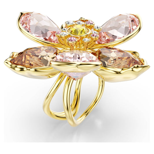 Idyllia motif ring Mixed cuts, Flower, Multicolored, 18K gold finish