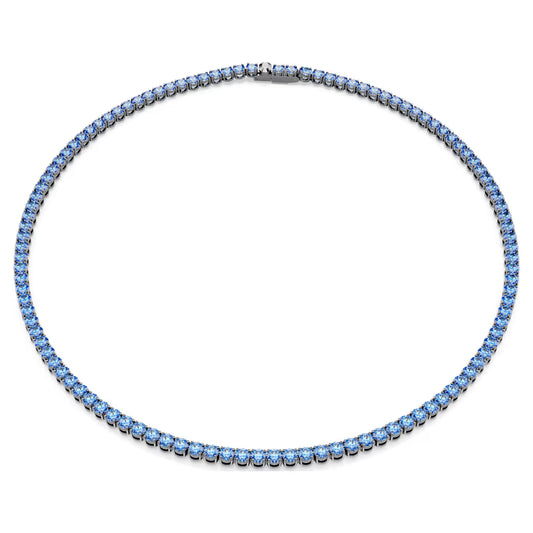 Matrix Tennis necklace, Round cut, Blue, Ruthenium plated 5743450