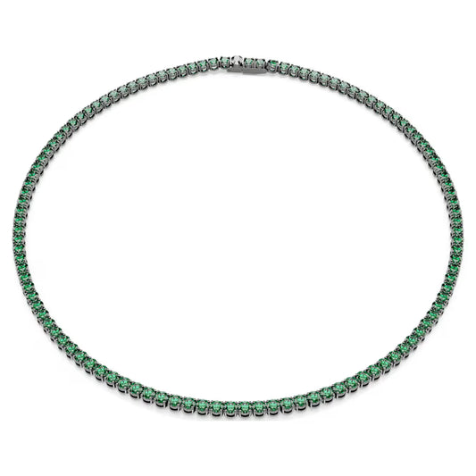 Matrix Tennis necklace, Round cut, Green, Ruthenium plated 5743472
