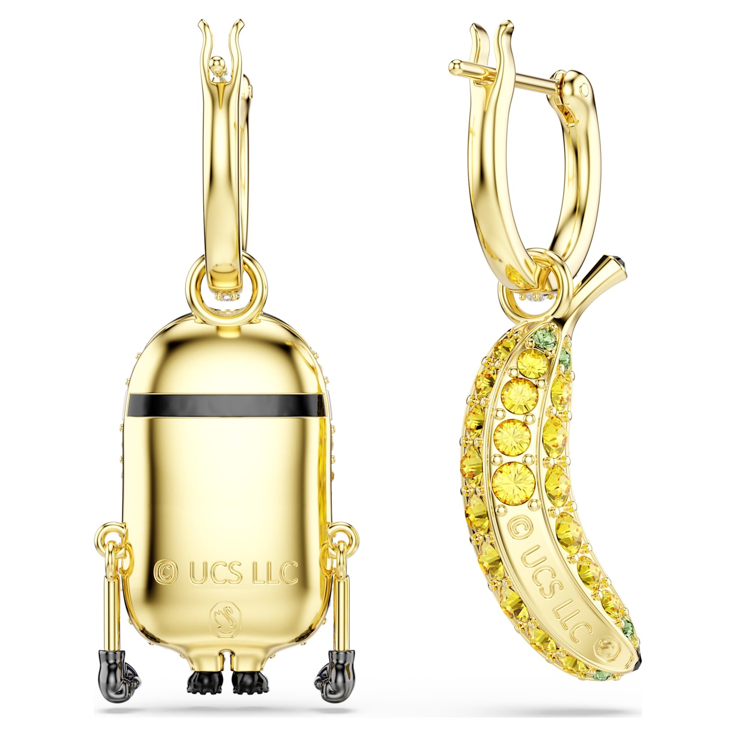 Minions Stuart and Banana hoop earrings, Pavé, Mini, Multicolored, Gold-tone plated 5743382