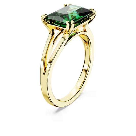 Stilla cocktail ring, Rectangular cut, Green, Gold-tone plated