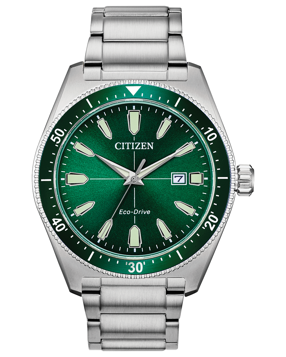 Citizen watch AW1598-70X stainless steel green dial and bezel case and strap