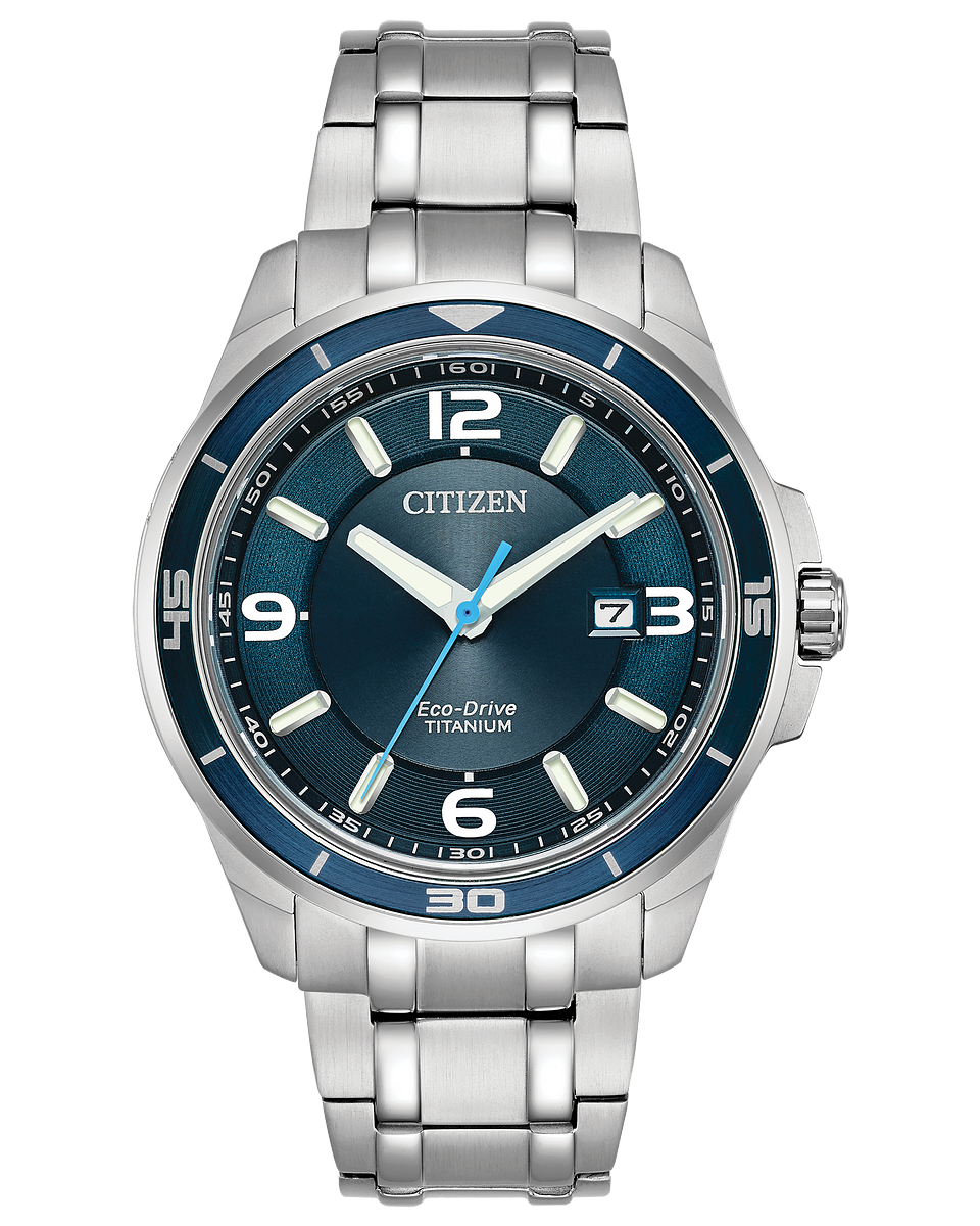 Citizen watch BM6929-56L super titanium 40% lighter blue dial and date powered by light