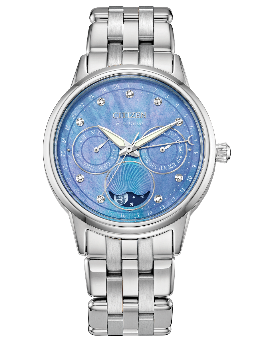 Citizen watch stainless steel bracelet 37mm steel case blue three hand dial powered by light