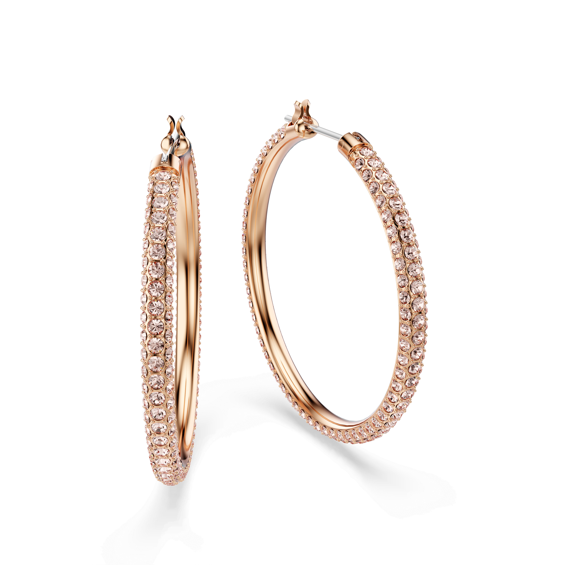 Dextera hoop earrings, Pavé, Large, White, Rose gold-tone plated 5383938