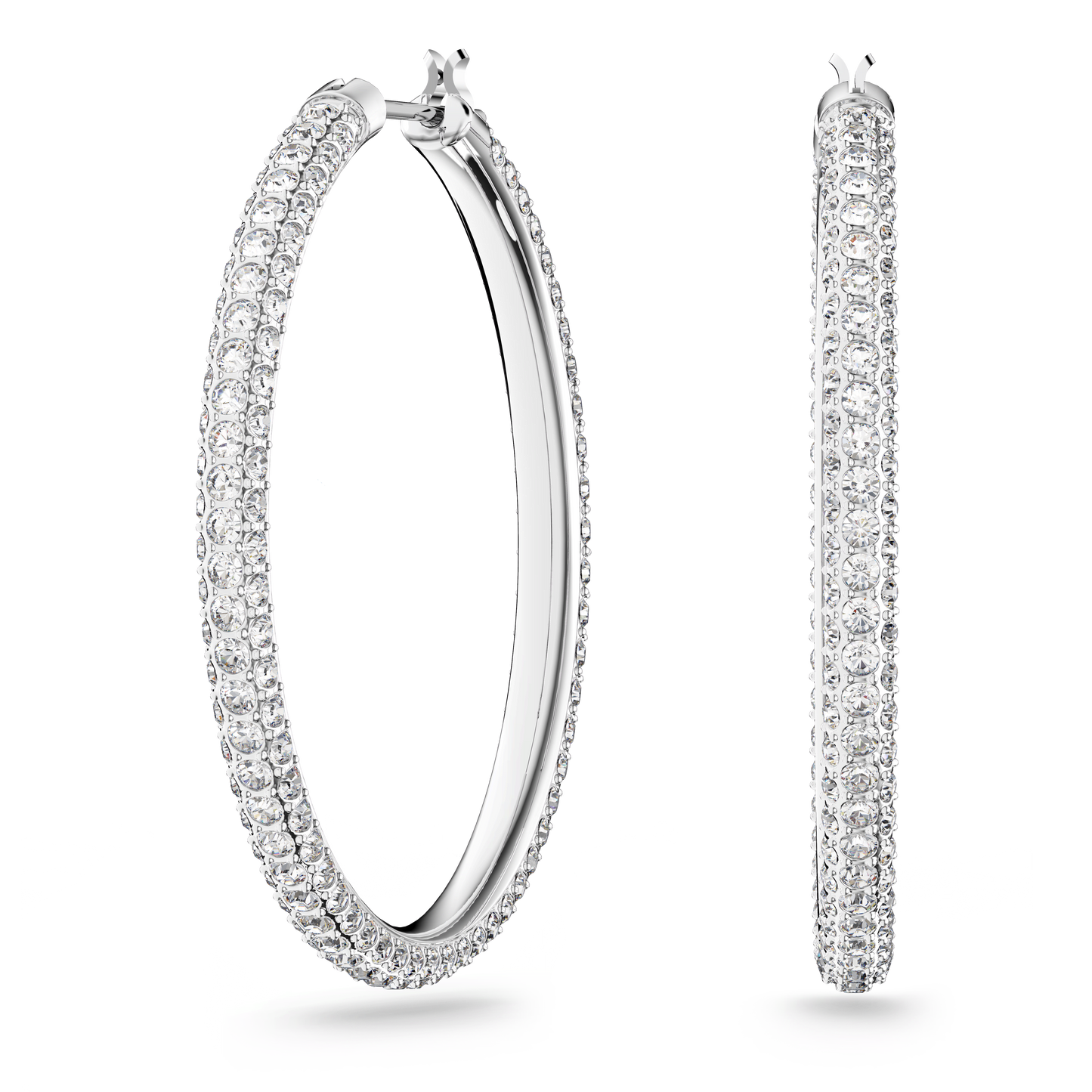 Dextera hoop earrings, Pavé, Large, White, Rhodium plated 5389432