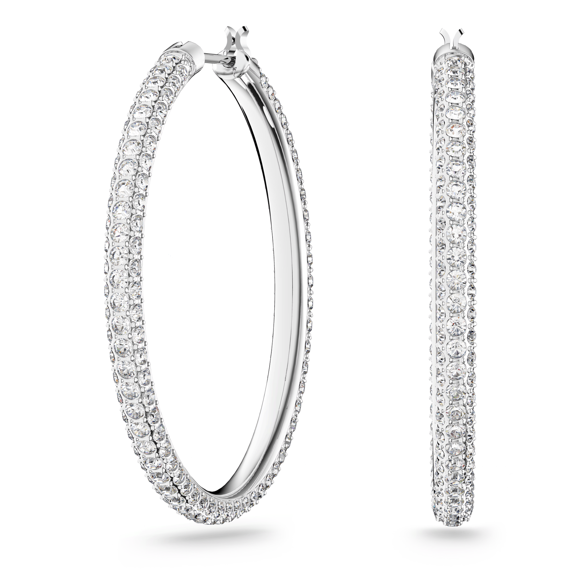 Dextera hoop earrings, Pavé, Large, White, Rhodium plated 5389432