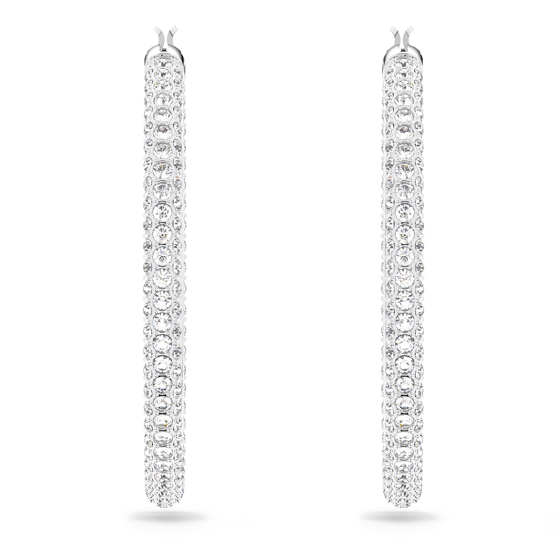 Dextera hoop earrings, Pavé, Large, White, Rhodium plated 5389432