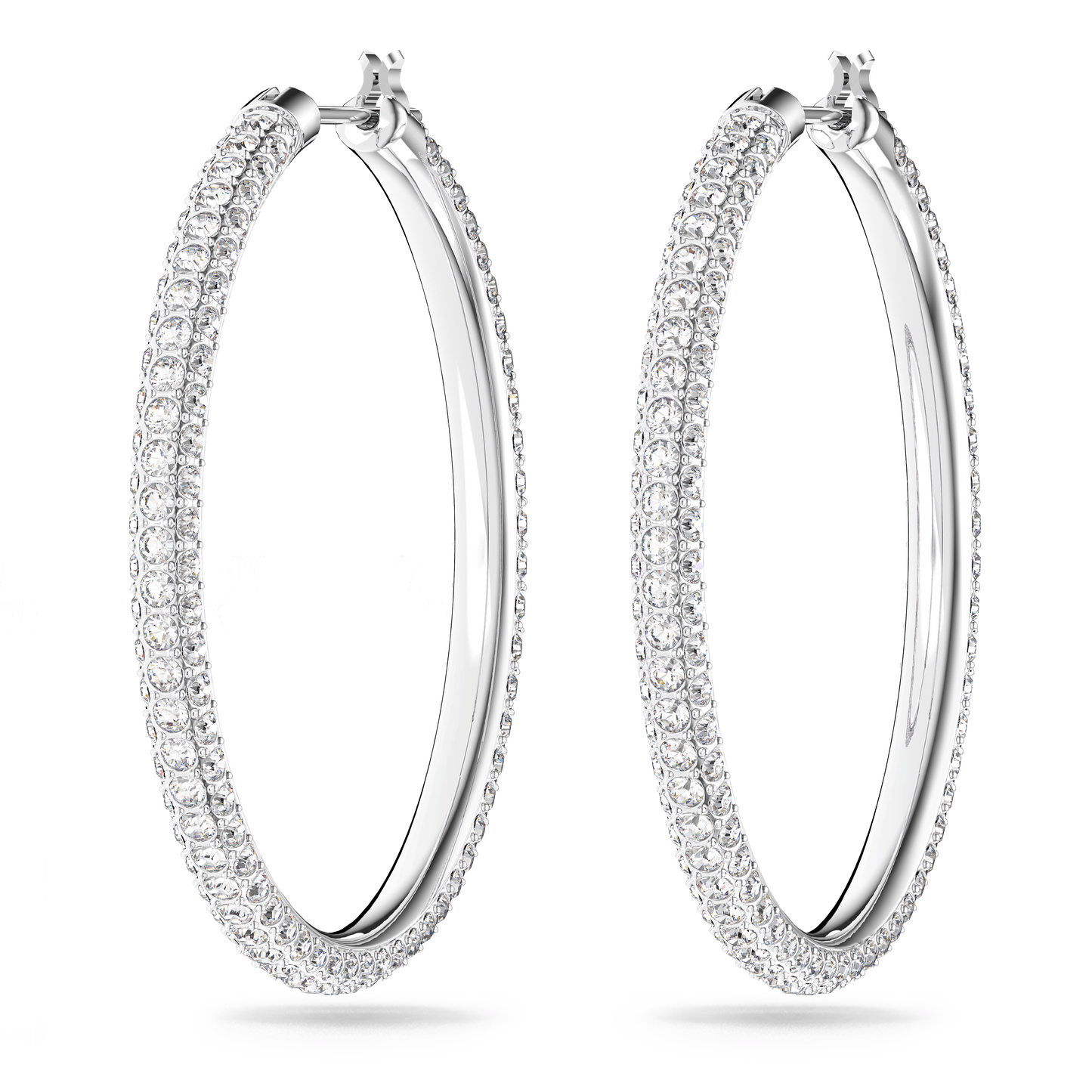 Dextera hoop earrings, Pavé, Large, White, Rhodium plated 5389432